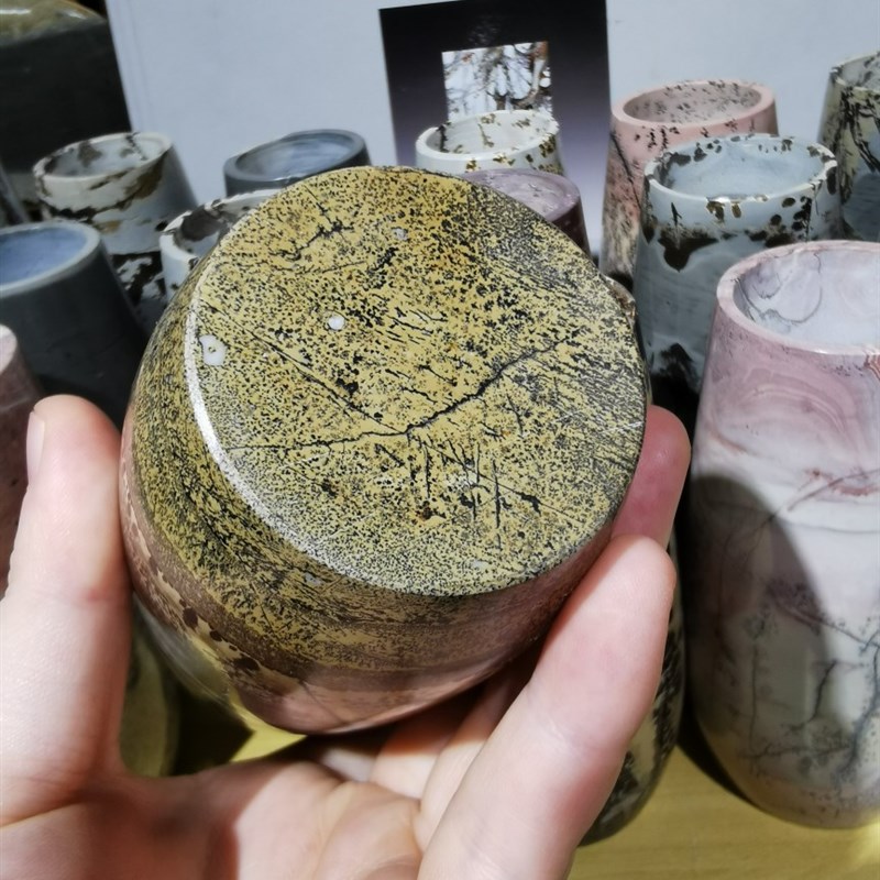天然原石草花石头国画石奇石摆件摆设免漆打蜡不穿底天珠花瓶笔筒