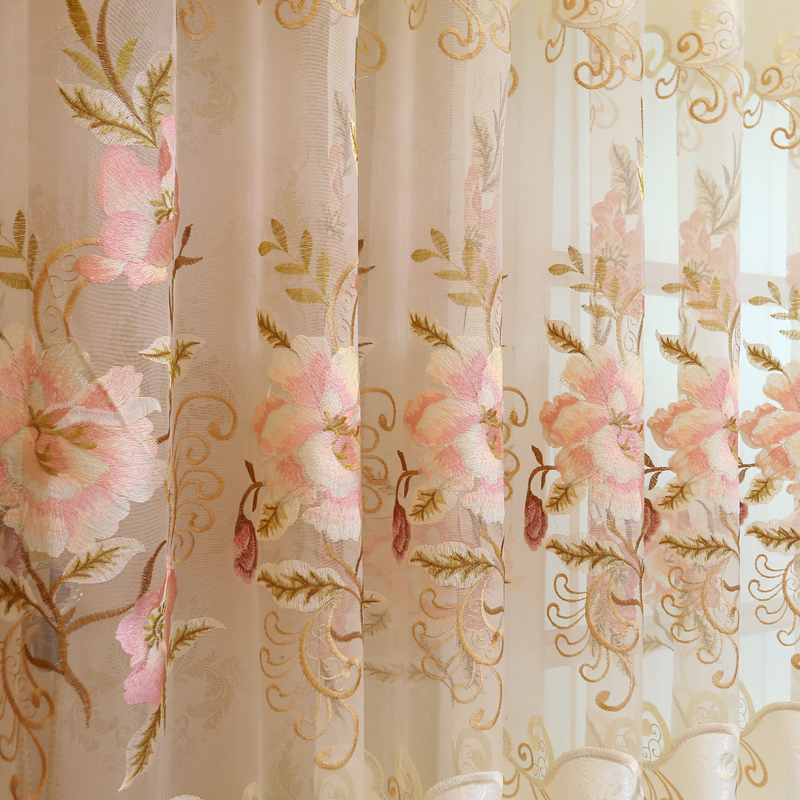 窗帘镂空绣花 客厅 高档雪尼尔提花简欧遮光窗帘别墅卧室成品定制