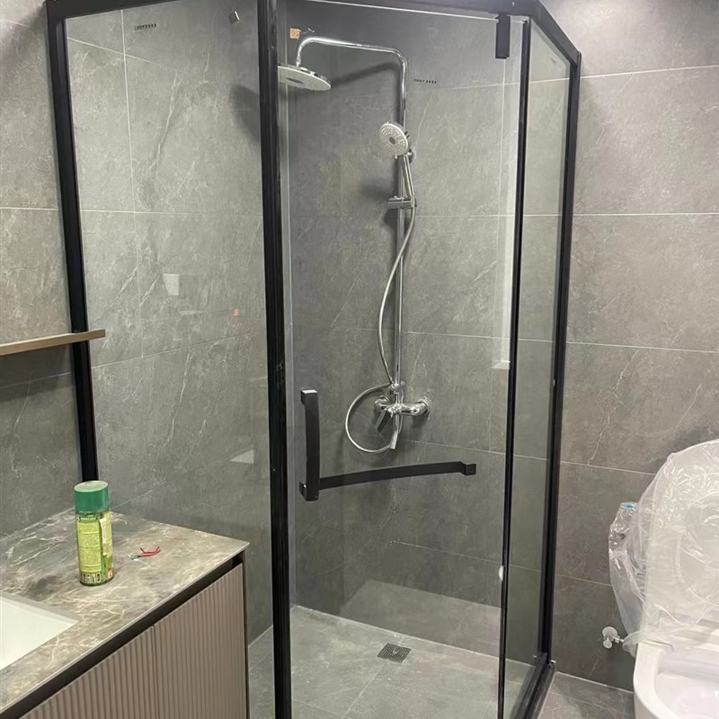 浴室玻璃拉门一字型隔断化妆室洗澡干湿分离拉门淋浴房门三联动