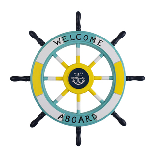 地中海风格黄蓝彩色船舵装饰挂件儿童房壁挂海洋风装饰幼儿园