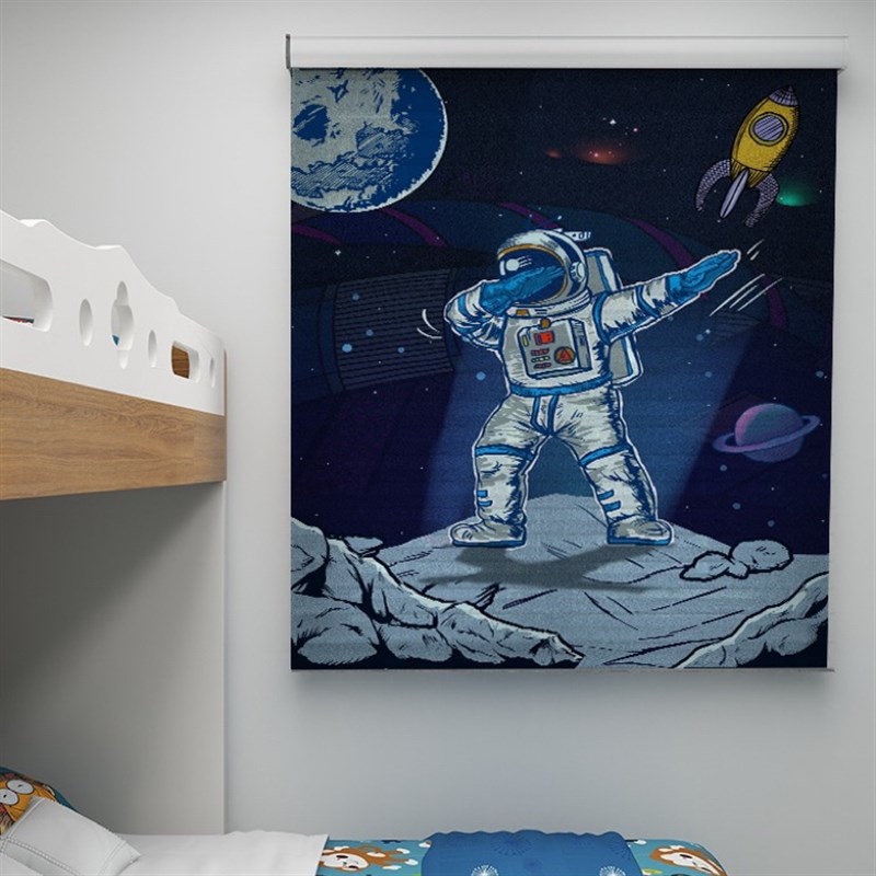 卡通儿童房柔纱帘卷帘宇航员香格里拉帘遮光升降免打孔百叶窗帘