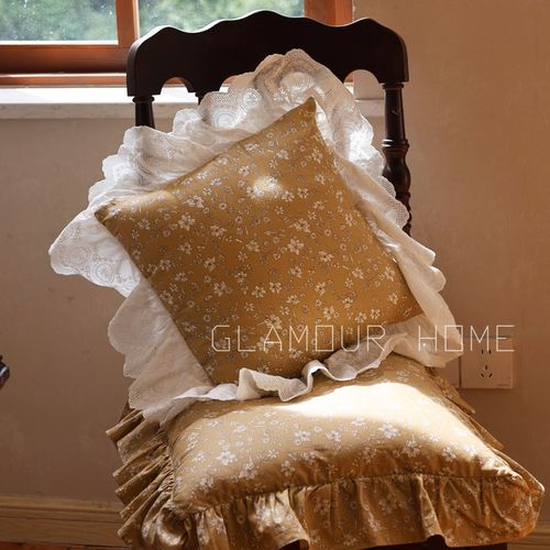 法式复古碎荷叶边抱枕田园风沙发客厅卧室餐椅腰枕拆刺绣边