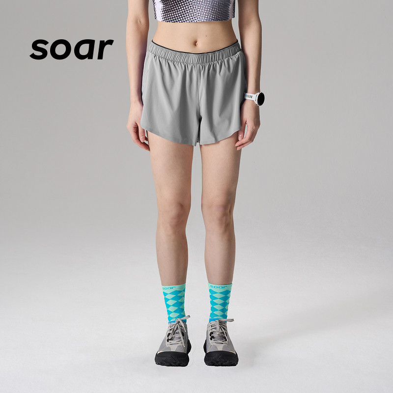 SOAR  女子夏季轻量透气双层运动休闲短裤舒适宽松抽绳运动裤
