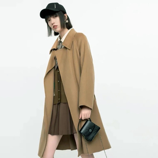鸟撤柜女装 100绵羊毛外套 剪牌 中长款 L054气质叠门襟双面呢大衣
