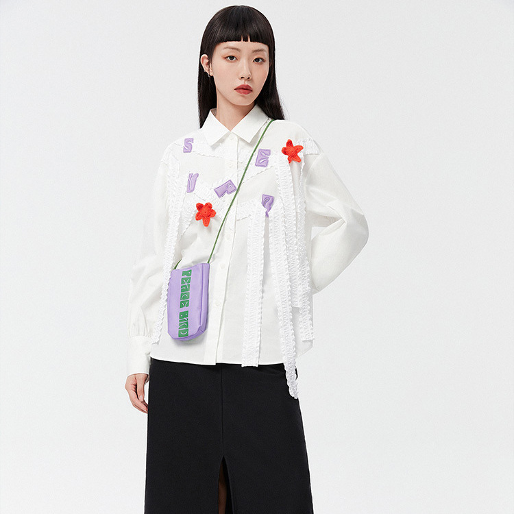联名绣花飘带白衬衫 女装设计感小众复古全棉长袖上衣 鸟剪牌L116