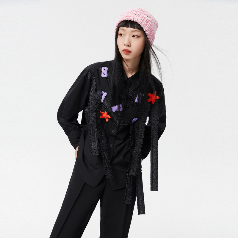 联名绣花飘带白衬衫女装设计感