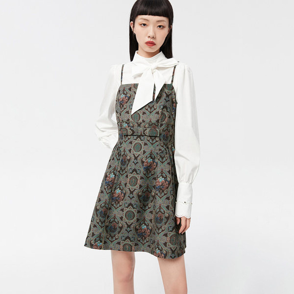 鸟撤柜剪牌中式国风吊带连衣裙