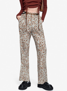 鸟撤柜剪牌L623春夏女式设计感满印压褶防蚊防晒宽松休闲裤长裤子