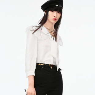 浪漫职业通勤重工衬衣 法式 鸟家剪牌L127蕾丝边可脱卸七分袖 白衬衫