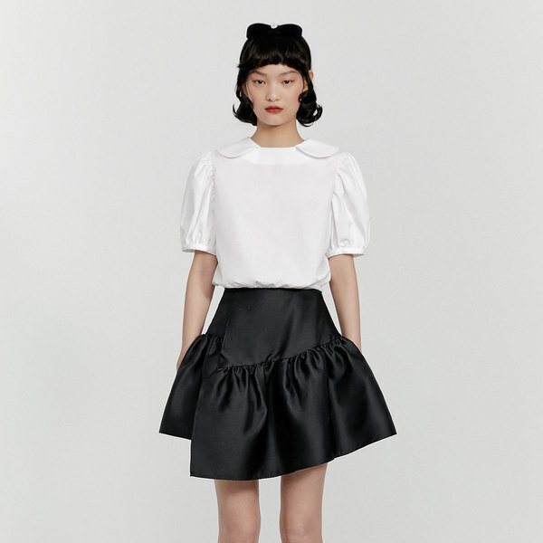 鸟撤柜剪牌娃娃领白衬衫短上衣