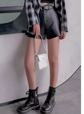 夏季短裤子百搭PU短裤鸟撤柜女装 一线品牌 正品剪牌青仓Z679