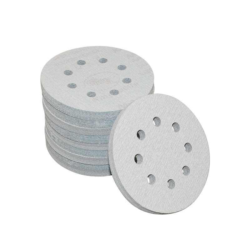 金牛mm 5寸孔 植绒圆盘干磨白砂电磨吸尘抛光打磨自粘砂纸片