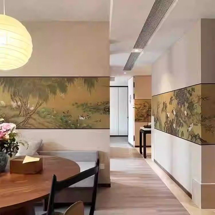 花鸟画卷中古风壁纸法式中式复古客厅餐厅墙纸墙布卧室背景墙壁画