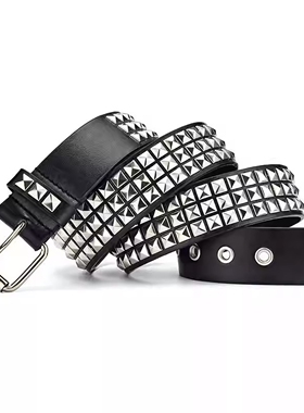 四方珠铆钉金属腰带金字塔男女通用皮带韩版潮流朋克风五金裤带v