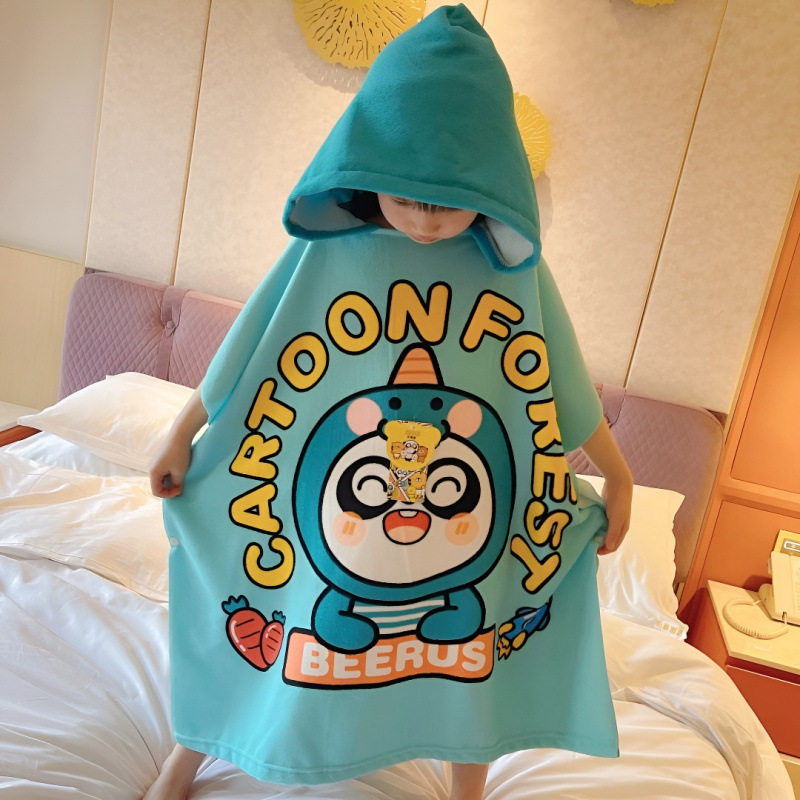 儿童连帽浴袍浴巾斗篷男女童洗澡游泳专用浴衣吸水速干防风换衣JY