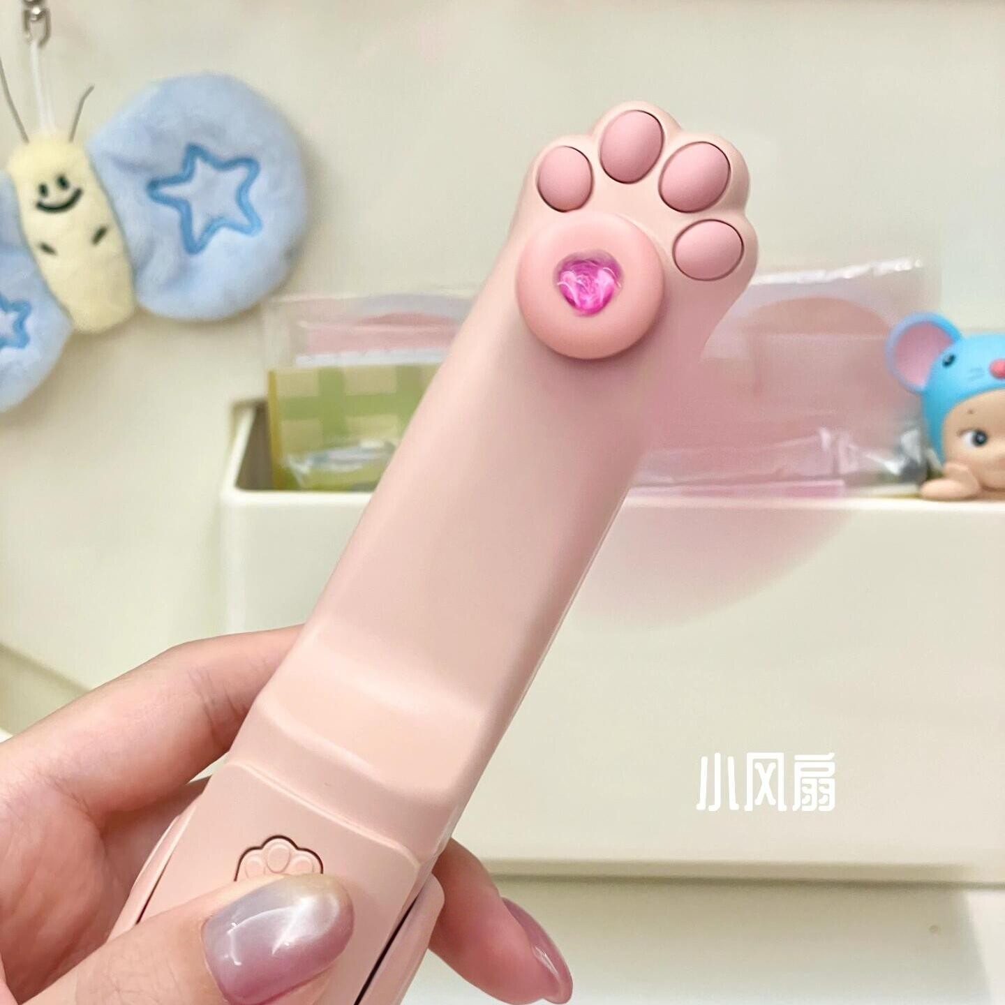 卡通可爱迷你风扇创意猫爪造型便携式小型电风扇粉色USB充电礼物