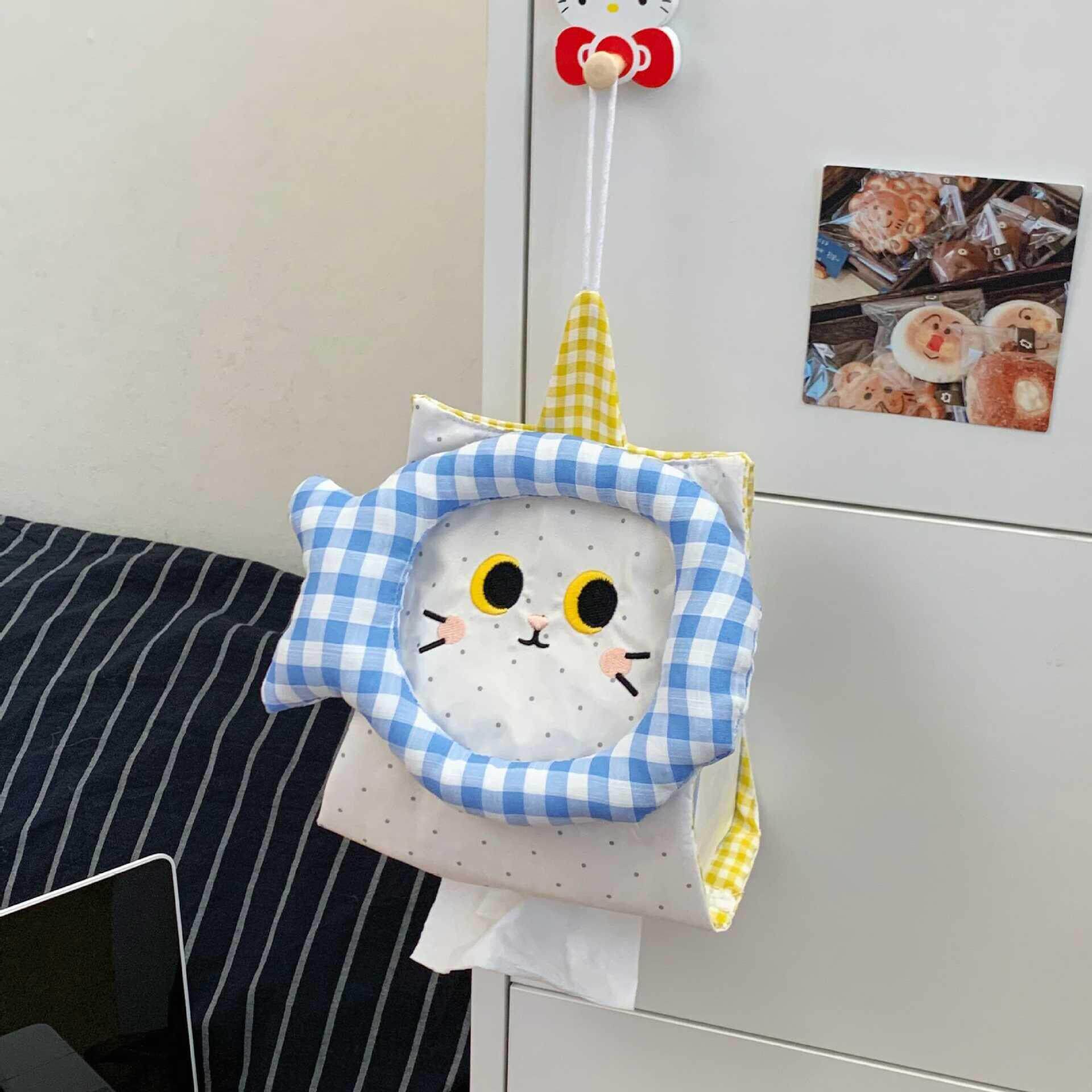 可爱猫咪纸巾袋家用学生宿舍卫生间壁挂式抽纸盒车载装饰收纳挂袋