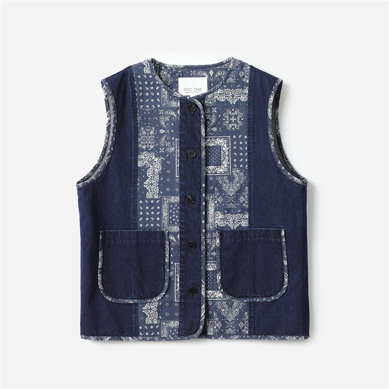 *WWT07371 茉莉雅集 异域风情复古腰果花可机洗全棉牛仔无袖马甲