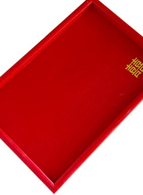 中式婚礼用品敬酒托盘大号木质结婚敬茶杯喜盘茶盘长方形红色果盘