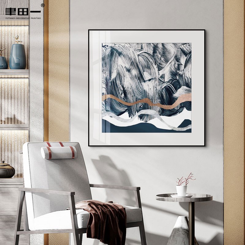 新中式玄关装饰画 划书房水墨卡纸挂画 划大气抽象艺术客厅茶室意