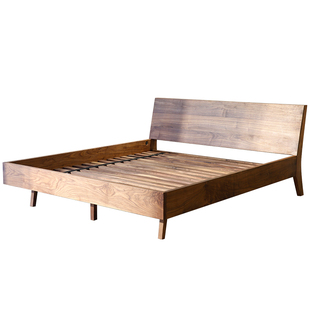 新中式 全实木黑胡桃双人床 北欧 木床主卧日式 原木床新款 简约床