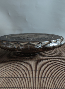 天然青石雕刻荷花壶承茶托宝贝底座民俗怀旧工艺雅居茶舍实用收藏