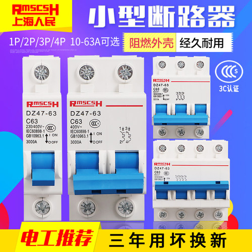 DZ47-63小型断路器 空气开关 1P 2P 3P4P 32A 63A 家用开关C45