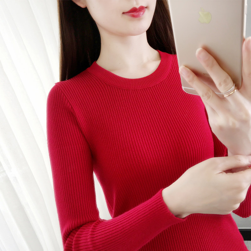 黑色打底衫女春秋季新款圆领针织毛针织衫