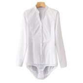 V立领连体衬衫 女白色修身 弹力连裤 长袖 衬衣职业工作装 南航面料OL