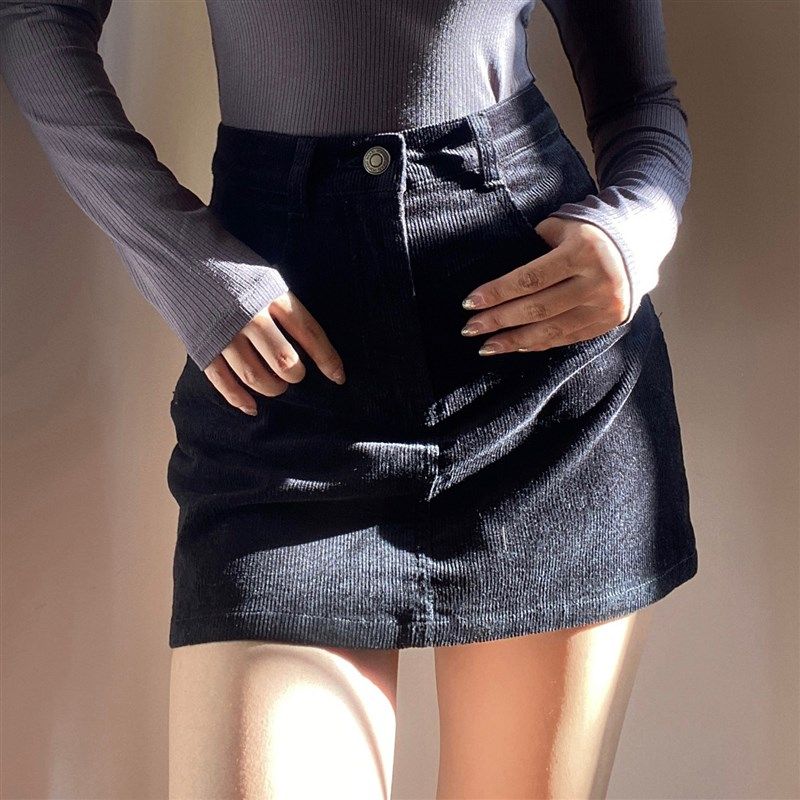 BERAN 早秋复古高腰短款一粒扣性感包臀裙A字灯芯绒短裙半身裙,女装/女士精品,半身裙,淘宝优惠券,粉丝福利购,淘宝优惠卷