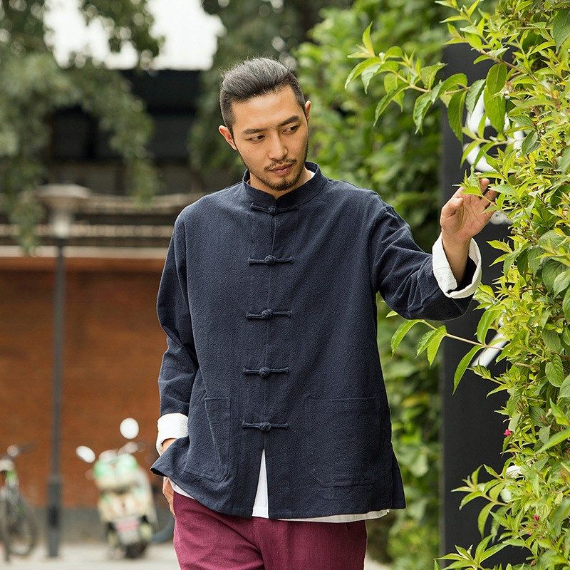 中国风唐装男中老年秋季长袖对襟衬衫开衫茶禅服父亲装中式盘扣衫,男装,唐装,淘宝优惠券,粉丝福利购,淘宝优惠卷