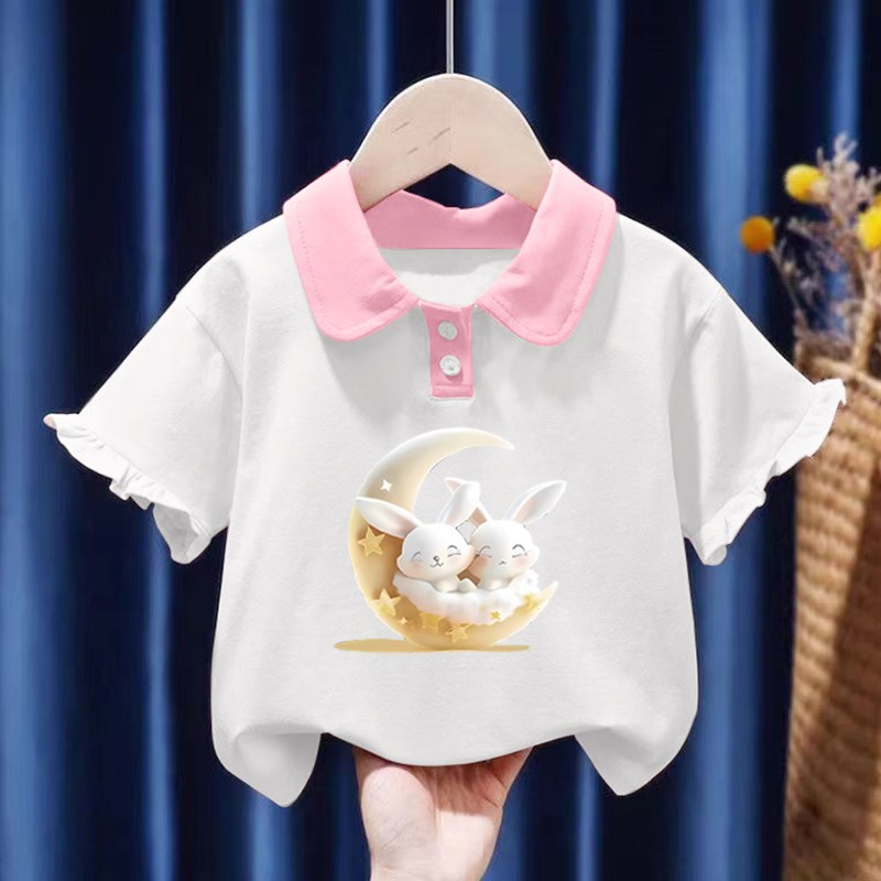 纯棉女童POLO衫夏季新款小孩儿童宝宝可爱公主风短袖T恤翻领上衣