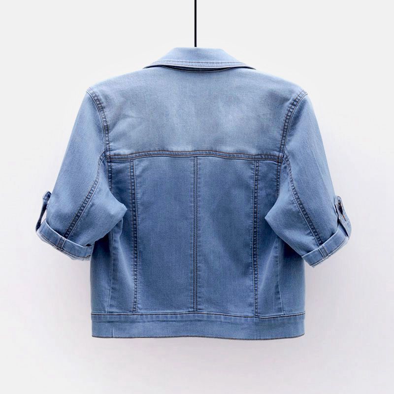 弹力薄款牛仔外套女春夏季短款可调节五分袖开衫修身上衣小披肩潮