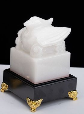 天然玉石龙凤呈祥玉玺凤凰印章传国定制客厅玄关酒柜中式吉祥摆件