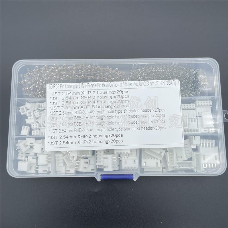 560Pcs杜邦Xh2.54端子座连接器组2P3P4P5P引脚座塑料外壳各20件