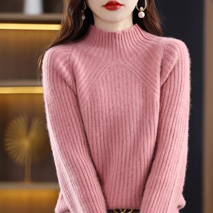 半高领加厚套头百搭针织毛衣宽松羊毛打底衫 纯羊绒衫 女24秋冬新款