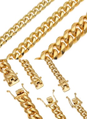 欧美男士个性嘻哈项链不锈钢不褪色电镀百搭时尚古巴链链条