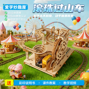 益智3D立体木制过山车轨道模型DIY拼装 物理实验科学教具STEM玩具