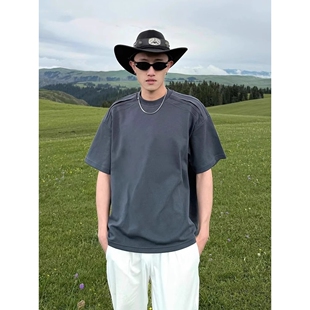 高级感正肩短袖夏季美式立体肩设计重磅纯棉300GT恤纯色简约男士