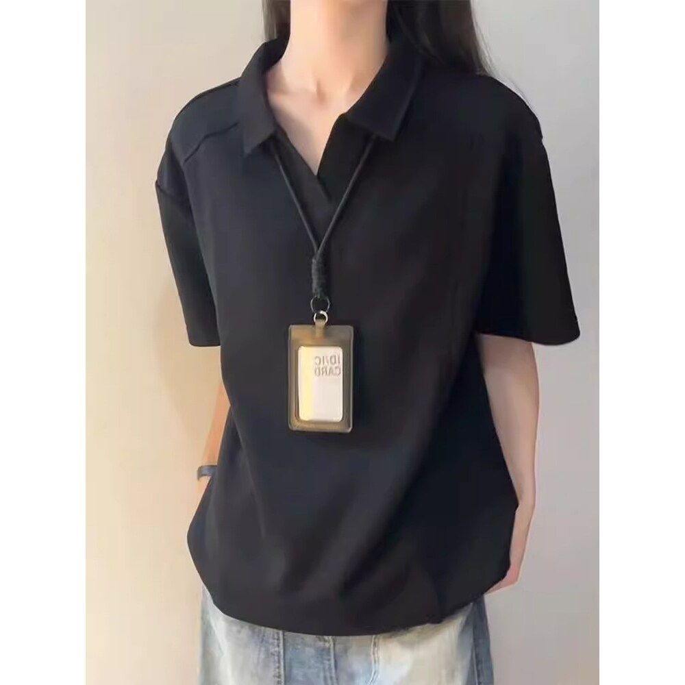 夏季重磅280G正肩polo衫男款高级感气质V领拼接短袖T恤正肩显瘦潮