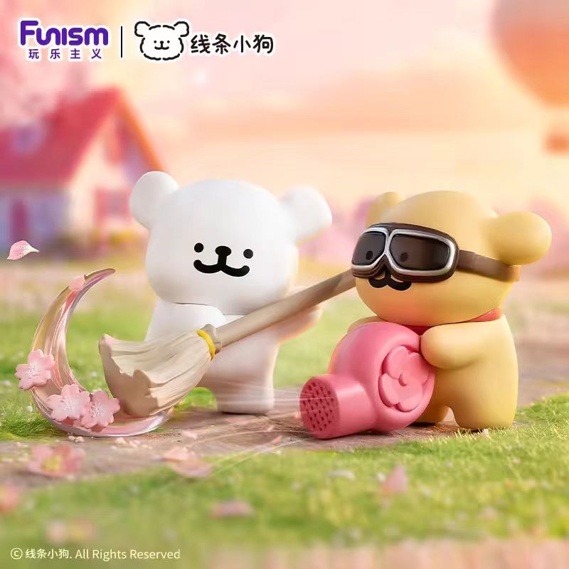 玩乐主义线条小狗浪漫樱花系列盲盒手办可爱公仔春日女生礼物摆件