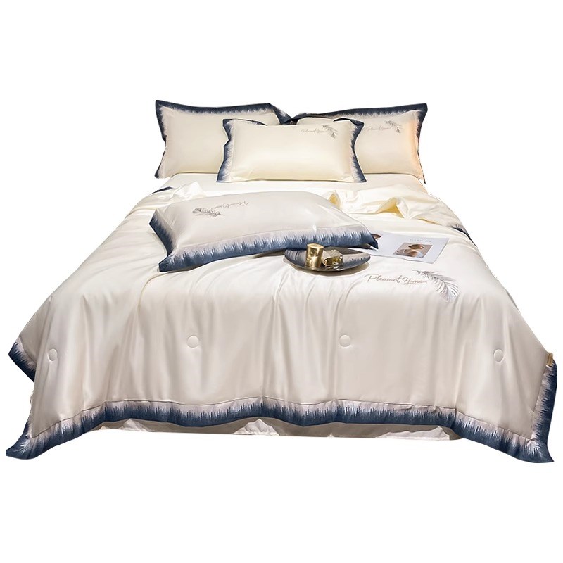 轻奢刺绣空调被四件套冰丝床笠水洗真丝夏凉被夏被薄款被子可机洗