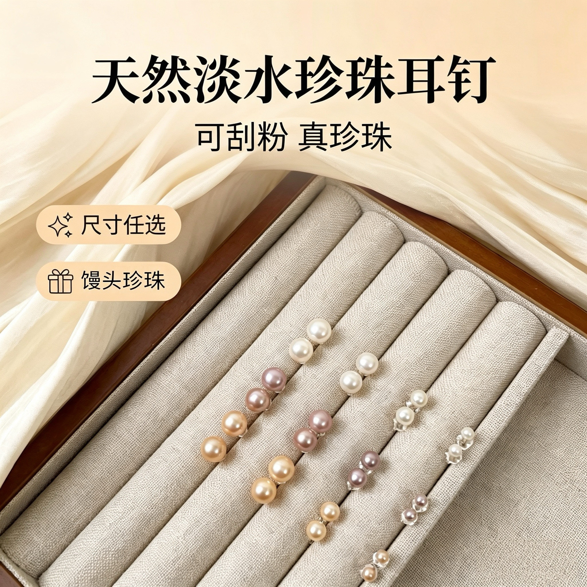 【三色】天然淡水珍珠馒头珍珠耳钉轻奢小点位养耳洞耳饰 9858