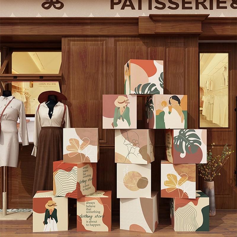 服装店氛围布置店铺门口装饰吸引人网红拍照打卡造景kt板立体盒子