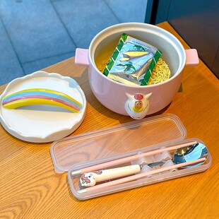 高颜值双耳泡面碗大容量吃面陶瓷带盖可爱女学生宿舍可微波炉汤碗