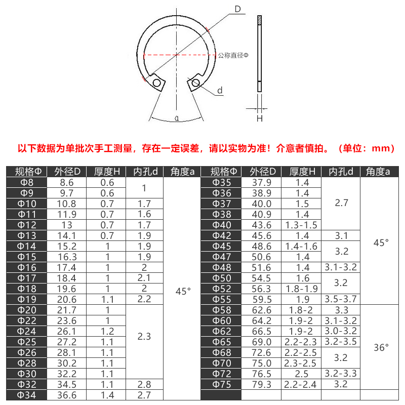 内卡簧 孔用挡圈 孔卡M85 90 95 100 C型弹簧钢垫圈 开口挡圈65锰