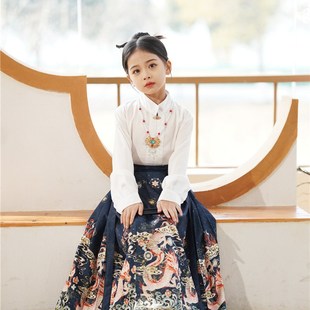 2024新款马面裙儿童套装古风秋冬古装中国风女童春秋款仙女装唐装