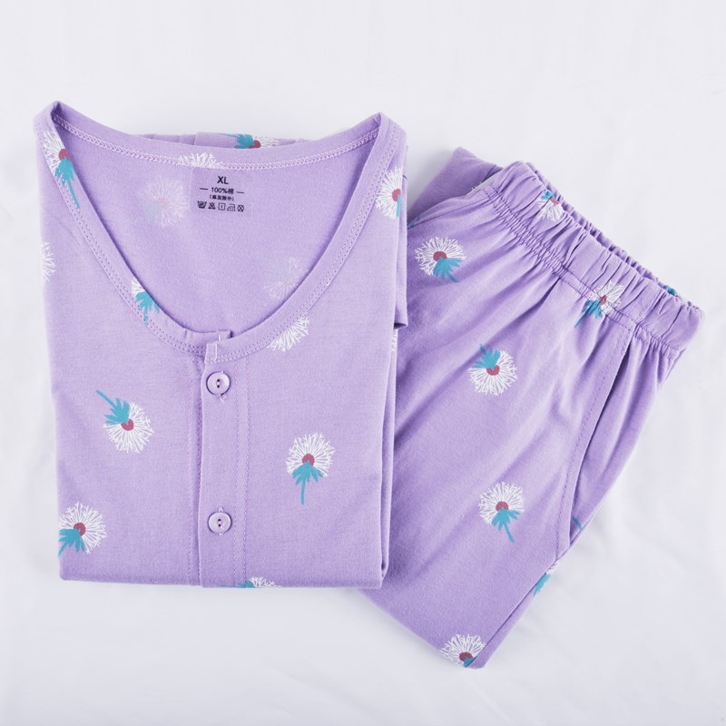 中老年人纯棉睡衣裤套装女家居服全棉加肥特大空调休闲开衫长袖裤