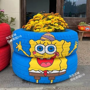 轮胎手绘花盆废旧轮胎改造艺术花盆手工制作创意花盆DIY花盆