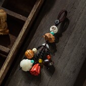 平安莲莲多宝汽车钥匙扣挂件保真朱砂复古高档情侣男女精致挂饰